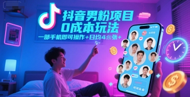 抖音男粉项目0成本玩法，一部手机即可操作，日均4张+，时间自由-网创之家