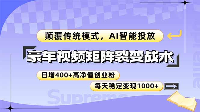 豪车视频矩阵裂变战术，颠覆传统模式，AI智能投放，日增400+高净值创业...-网创之家