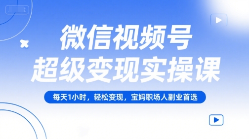 微信视频号超级变现实操课，每天1小时，轻松变现，宝妈职场人副业首选-网创之家