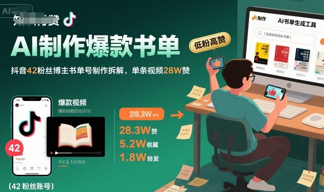 AI制作爆款书单,抖音42粉丝博主书单号制作拆解,单条视频28W赞-网创之家