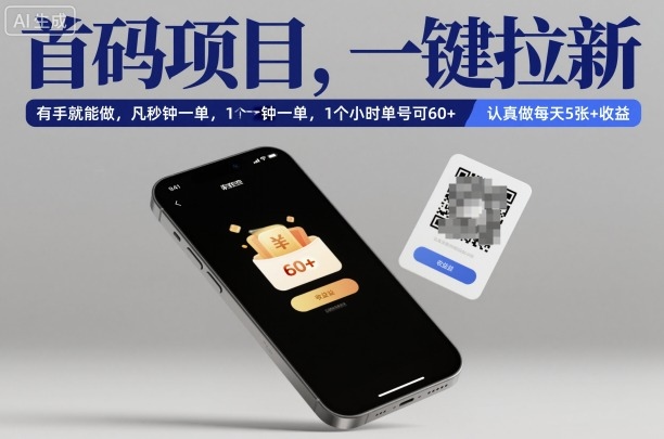 首码项目，一键拉新，有手就能做，几秒钟一单，1个小时单号可60+，认真做每天5张+收益【揭秘】-网创之家