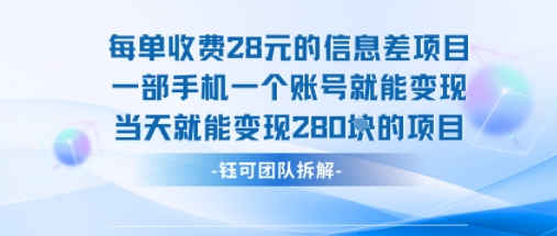 每单收费28米的项目单日能变现280左右 一部手机一个账号就能变现-网创之家