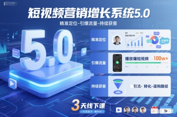 短视频营销增长系统5.0，精准定位-引爆流量-持续获客，3天线下课(音频+图片)-网创之家
