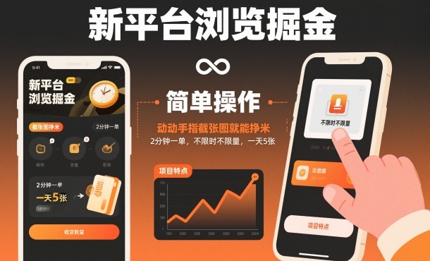 新平台浏览掘金，动动手指截张图就能挣米，2分钟一单，不限时不限量，一天5张【揭秘】-网创之家