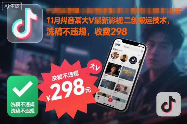 11月抖音某大V最新影视二创搬运技术，洗稿不违规，收费298-网创之家