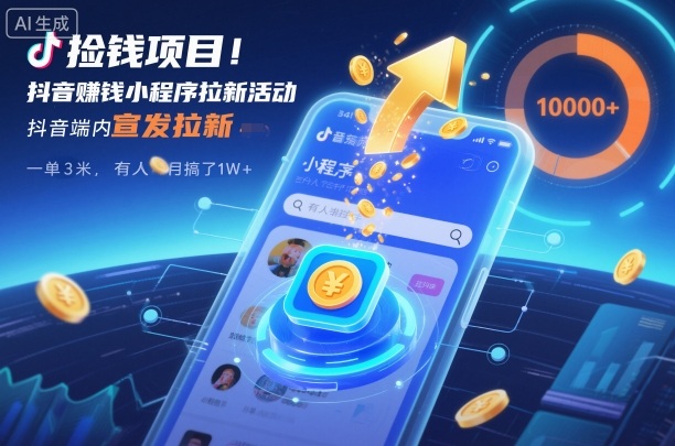 捡钱项目！抖音賺钱小程序拉新活动，抖音端内宣发拉新，一单3米，有人半个月搞了1W+-网创之家