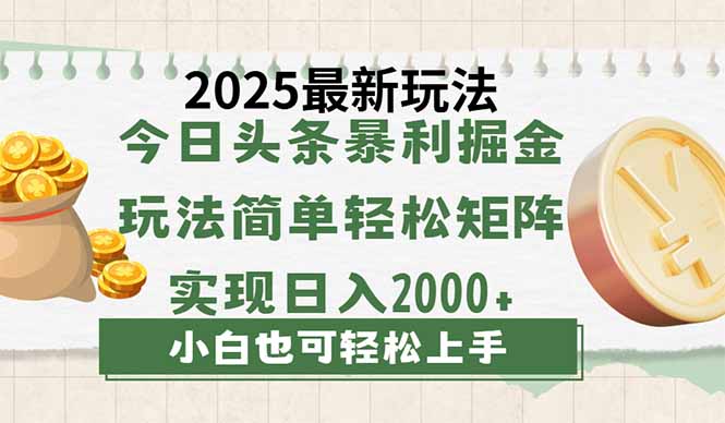 今日头条2025最新玩法，思路简单，复制粘贴，轻松实现矩阵日入2000+-网创之家
