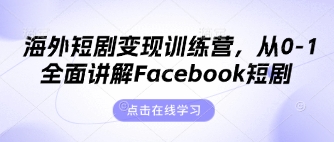 海外短剧变现训练营，从0-1全面讲解Facebook短剧-网创之家