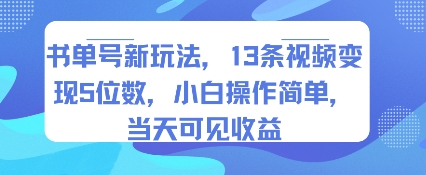 书单号新玩法，13条视频变现5位数，小白操作简单，当天可见收益-网创之家