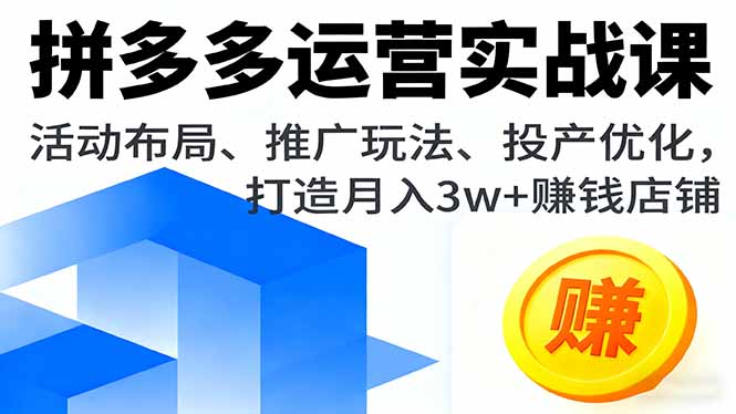 拼多多运营实战课,活动布局、推广玩法、投产优化,打造月入3w+赚钱店铺-网创之家