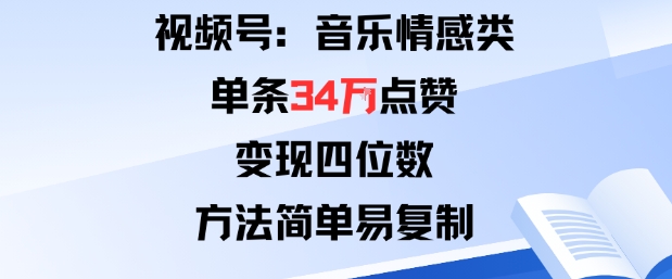 视频号分成计划新玩法：音乐情感类单条34W点赞，变现四位数，方法简单易复制-网创之家