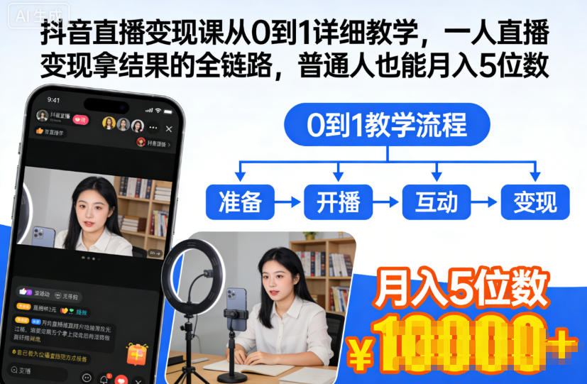 抖音直播变现课从0到1详细教学，一人直播变现拿结果的全链路，普通人也能月入5位数-网创之家