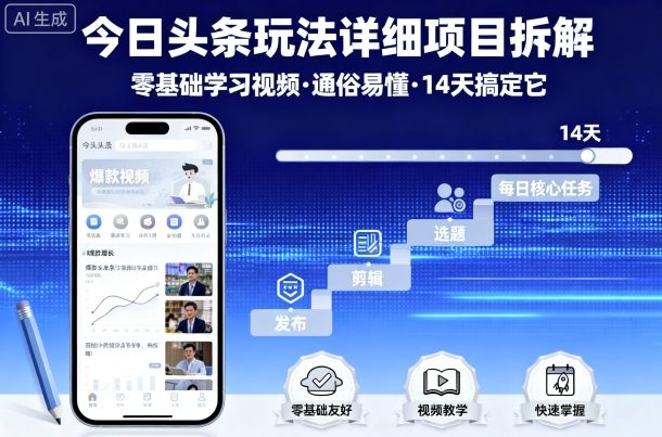 今日头条玩法详细项目拆解，零基础学习视频 通俗易懂 14天搞定它-网创之家