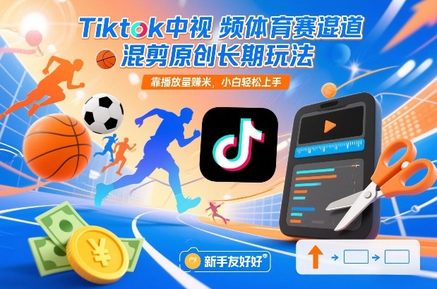 Tiktok中视频体育赛道混剪原创长期玩法，靠播放量賺米，小白轻松上手-网创之家