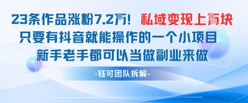 抖音私域项目23条作品涨粉7.2W，私域变现1W-网创之家