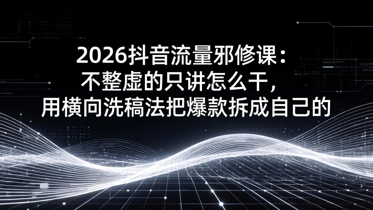 2026抖音流量邪修课：不整虚的只讲怎么干，用横向洗稿法把爆款拆成自己的-网创之家