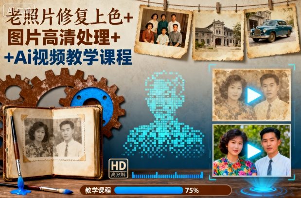 老照片修复上色+图片高清处理+Ai视频教学课程-网创之家