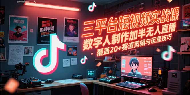 三平台短视频实战课，数字人制作加半无人直播，覆盖20+赛道剪辑与运营技巧-网创之家