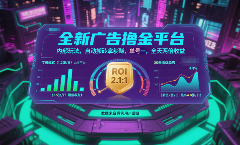 全新广告撸金平台，内部玩法，自动搬砖拿躺賺，单号一天保底2张+，全天两倍收益【揭秘】-网创之家
