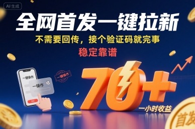 全网首发一键拉新项目，不需要回传，接个验证码就完事，稳定靠谱，一小时收益70+【揭秘】-网创之家