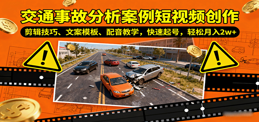 交通事故分析案例短视频创作，剪辑技巧、文案模板、配音教学，快速起号，轻松月入2w+-网创之家