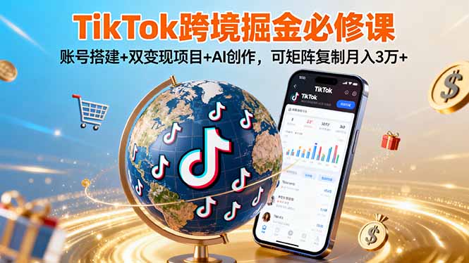 TikTo跨境掘金必修课，账号搭建+双变现项目+AI创作，可矩阵复制月入3万+-网创之家