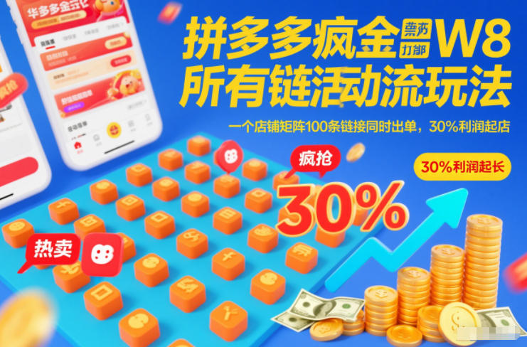 拼多多疯狂活动流玩法，所有链接全部打标，一个店铺矩阵100条链接同时出单，30%利润起店-网创之家