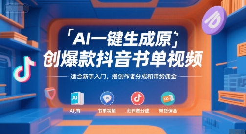 AI一键生成原创爆款抖音书单视频，适合新手入门，撸创作者分成和带货佣金【揭秘】-网创之家