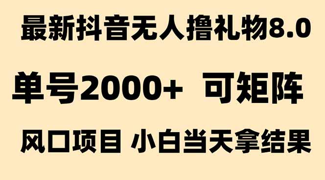 抖音无人撸礼物8.0玩法 全新风口   见效果快  全无人  单号当天产出2000+-网创之家
