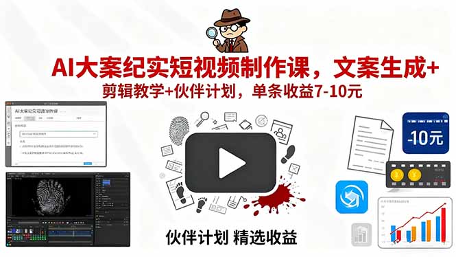 AI大案纪实短视频制作课，文案生成+剪辑教学+伙伴计划，单条收益7-10元-网创之家
