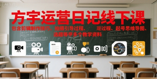 方宇运营日记线下课，包含剪辑制作技巧、拍摄引导过程、起号思维导图、选题等多个教学资料-网创之家