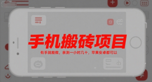 手机搬砖项目，有手就能做，亲测一小时几十，苹果安卓都可以-网创之家