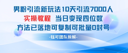 男粉引流新玩法10天引流7000人当日变现四位数可复制可批量0封号-网创之家