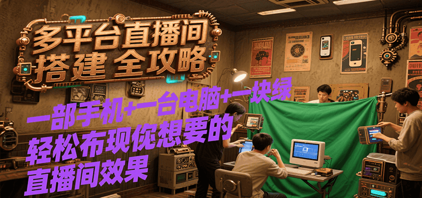 多平台直播间搭建全攻略，一部手机+一台电脑+一块绿布轻松实现你想要的直播间效果-网创之家