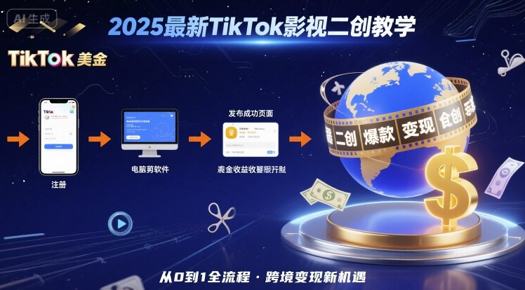 2025年最新TikTok影视二创教学，从注册到发布撸美金全流程，跨境变现新机遇-网创之家