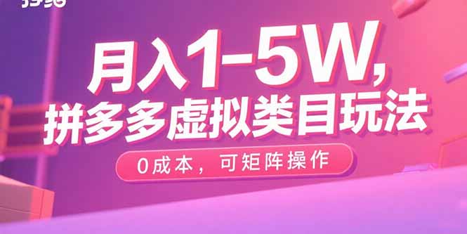月入1-5W，拼多多虚拟类目玩法，0成本，可矩阵操作-网创之家