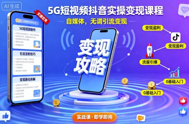 5G短视频抖音实操变现课程，自媒体，无谓引流变现-网创之家