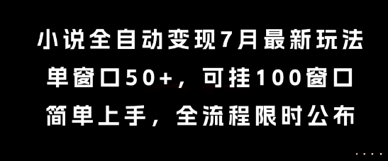 小说全自动变现7月玩法，单窗口50+，可挂100窗口，简单上手，全流程限时公布【揭秘】-网创之家