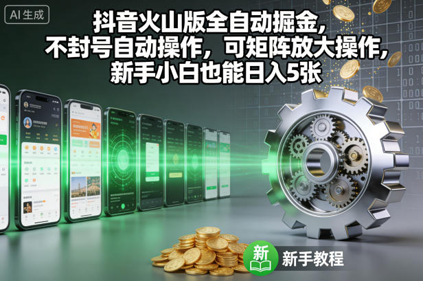 抖音火山版全自动掘金，不封号自动操作，可矩阵放大操作，新手小白也能日入5张【揭秘】-网创之家