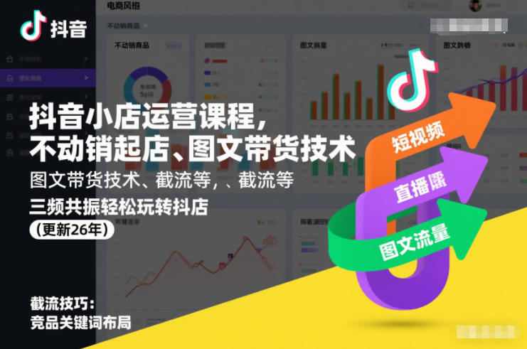抖音小店运营课程，不动销起店、图文带货技术、截流等，三频共振轻松玩转抖店(更新26年)-网创之家