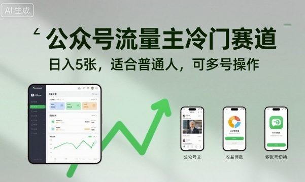 公众号流量主冷门赛道，日入5张，适合普通人，可多号操作-网创之家