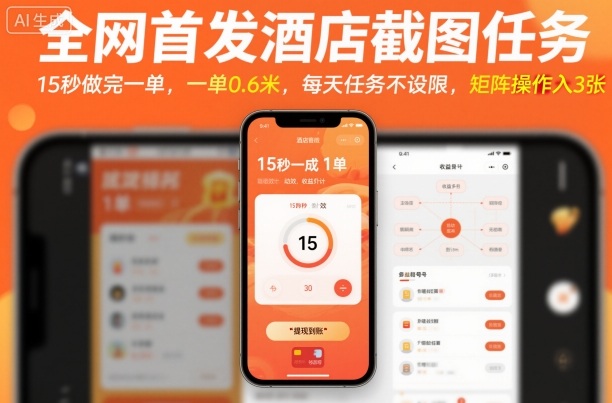全网首发酒店截图任务，15秒做完一单，一单0.6米，每天任务不设限，矩阵操作日入3张【揭秘】-网创之家