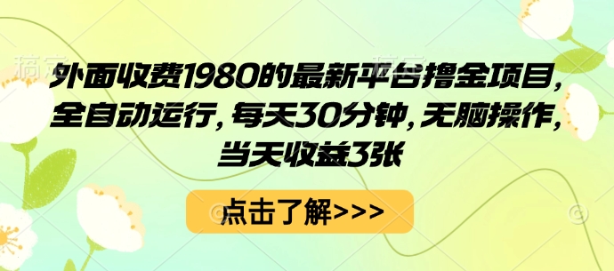 外面收费1980的最新平台撸金项目，全自动运行，每天30分钟，无脑操作，当天收益3张【揭秘】-网创之家
