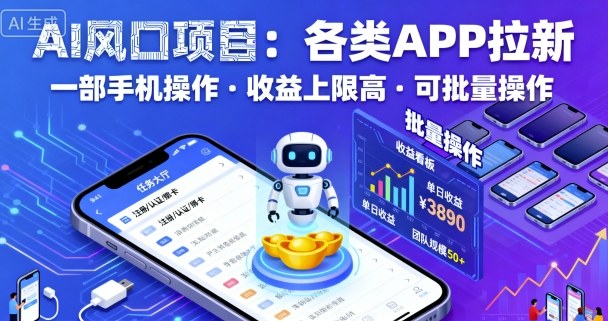 AI风口项目，各类APP拉新，一部手机就可以操作，收益上限高，可批量操作-网创之家