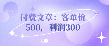 付费文章：客单价500，利润300-网创之家
