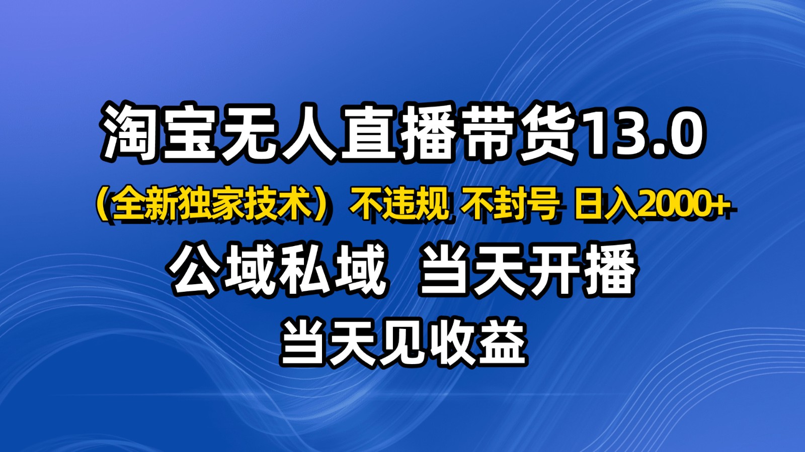 淘宝无人直播13.0,公域私域技术,不封号,不违规 布局下半年旺季赛道,日入2000+-网创之家
