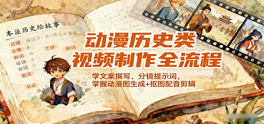 动漫历史类视频制作全流程，学文案撰写、分镜提示词，掌握动漫图生成+抠图配音剪辑-网创之家