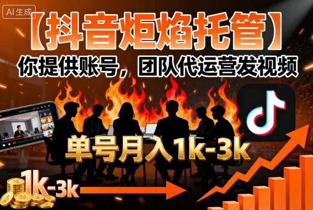 【抖音炬焰托管】你提供账号,团队代运营发视频,单号月入1k+【揭秘】-网创之家