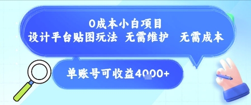 0成本小白项目，设计平台贴图玩法，无需维护，无需成本，单账号单月可产生收益4k+-网创之家