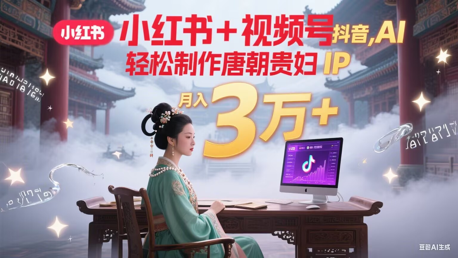 小红书+视频号+抖音，AI轻松制作唐朝贵妇IP，毒鸡汤、励志、减肥瘦身、养生赛道轻松切入，每天30分钟，轻松产出N条，月入3万+-网创之家